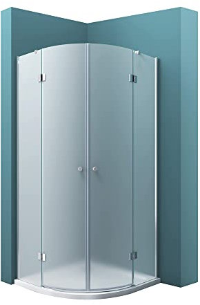 Mai & Mai Viertelkreis Duschkabine Milchglas 90x90x190cm Runddusche Duschabtrennung 2 Pendeltüren 6mm ESG-Sicherheitsglas Nano-Beschichtung R02VS