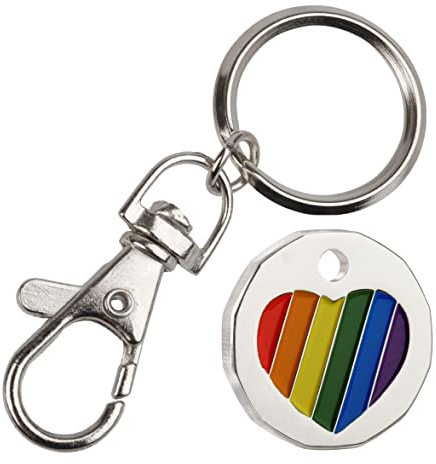 Harts 1 unit New Shape £1 coin Trolley Tokens Keyrings Supermarket Locker (Rainbow Heart)