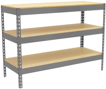 Simon Rack Banco de Trabajo Taller, Mesa de Trabajo Taller, Carga Máxima 400 kg, 900x1500x450 mm, Bricolaje, 3 Alturas, Gris/Madera - BT-Basic