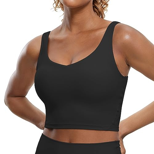 CRZ YOGA Butterluxe Dam V-ringad Longline Sports Bh - Vadderat Träningskropp Med Inbyggd Bh Svart L