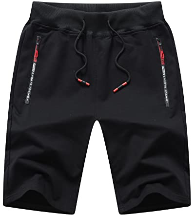 Tansozer Herr Shorts Korta Byxor Herr Träningsshorts Sportshorts för Utomhusaktiviteter Löparshorts för män Sommar Bermudashorts Herr Gymshorts med Blixtlåsfickor Svart04 2XL