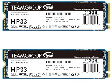 TEAMGROUP 2 x MP33 512GB 3D NAND TLC NVMe 1.3 PCIe Gen3x4 M.2 2280 interno (lettura/scrittura 1700/1400MB/s) Compatibile con TM8FP6512G0C1P1 Laptop e PC desktop