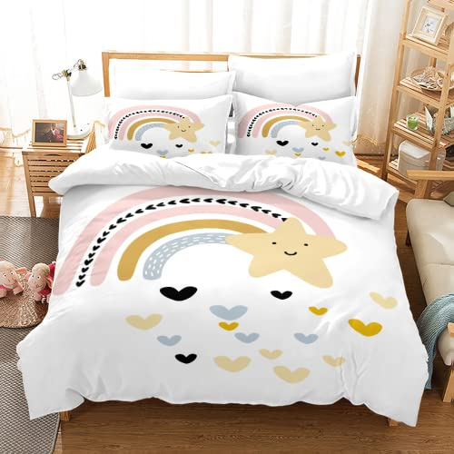 Tomifine Kinder Bettwäsche 135x200 cm Regenbogen Mädchen Bettwäsche Set Regenbogen Wolken Bettbezug mit Kissenbezug Mikrofaser (100x135 cm+40x60*1,Bunt f)