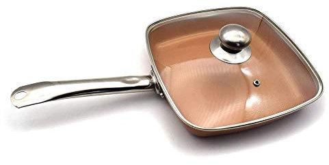 Stekpanna Kopparpanna Nonstick Djup fyrkantig induktionskastrull Stekpanna Stekpanna Diskmaskin Säker Ugnssäker Stekpanna (Storlek:2,2 mm lock) ()