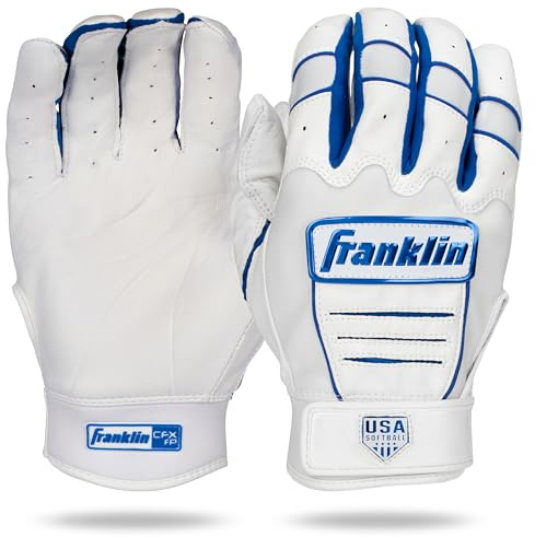 Franklin Sports USA - Guanti da battuta softball da donna, per softball, CFX Pro Fastpitch + guanti da battuta per ragazze, per adulti + per bambini, colore: bianco + blu reale, taglia M