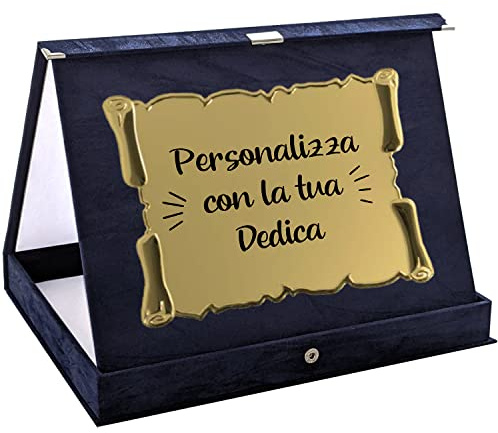 Woopers Targa Personalizzata con Astuccio in Velluto Blu o Rosso per Premio, Pensione, Laurea, Cresima, Matrimonio, Padrino o Madrina