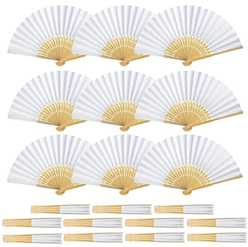 SXUUXB 50pcs White Paper Fans For Wedding Favours,Folding Hand Fan Handheld Fan Bamboo For Wedding Decorations,Bride,Chinese Fans,DIY Wall Decoration