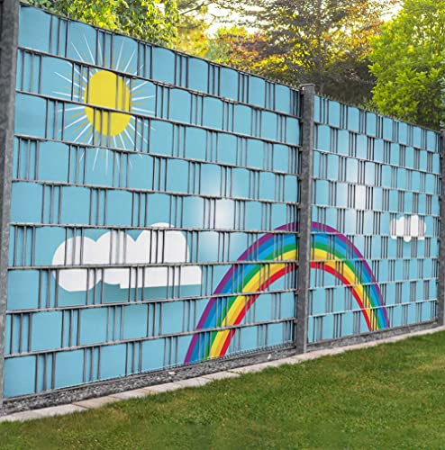 MyMaxxi Zaunsichtschutz - Regenbogen Vogel - Sichtschutzstreifen für Doppelstabmattenzaun - Windschutz Sonnenschutz Blickdicht - Sichtschutz Garten Teil1 + Teil2 - 9 Streifen - 500x180cm