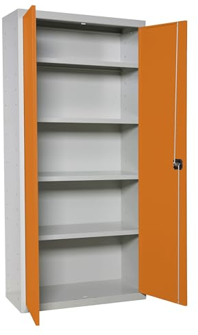 Simon Rack Amario Metálico Almacenaje, 1800x1000x400 mm, Armario Multiusos, 2 Puertas, 4 Estantes, Gris/Naranja - Simonlocker