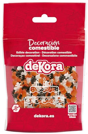 dekora - Halloween Decorazioni di Zucchero 100g – Sprinkles per Torte, Cupcake & Biscotti Zuccherini Decorativi per dolci con Zucche, Fantasmi & Pipistrelli, Topping Commestibile