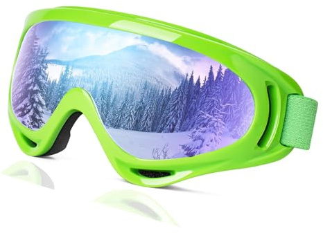 Pwsap Unisex Maschere da Sci, Anti Nebbia Occhiali da Sci OTG, Antivento Occhiali da Neve, Occhiali da Moto Casco Compatibile, Anti-UV Sunglasses, Alta Chiarezza Ottica, per Uomo Donna Adulto Giovane