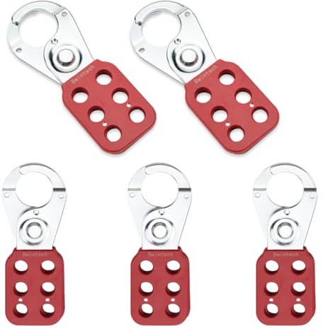 Bwintech 5 Pcs Moraillon de consignation en acier à mâchoires rouges Moraillon de consignation pour cadenas, avec 6 trous d'interverrouillage