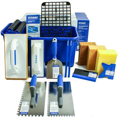 Profi-Fliesenwaschset 20l Fliesenleger Waschset 14-tlg enhalt: Fliesenwaschbrett- Fugenbrett -3x Fliesenschwamm -2x Glättekelle gezahnt– Stuckateurspachtel– Fugengummi– Made in EU