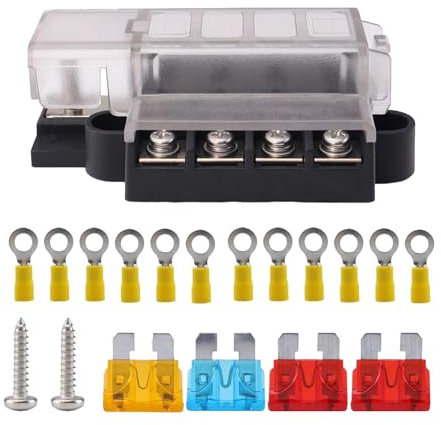 Okiyakusama 4-Wege-Sicherungskasten Sicherungshalter 1 mit transparenter Abdeckung 100 A Zubehör 32 V Flachsicherungsblock Wasserdicht für Cart Van