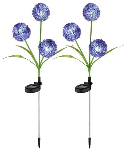 GLOBO Außenleuchte Gartendeko LED Solarlampe Pusteblume Erdspieß Terrassenlampe, Edelstahl Kunststoff, neutralweiß, DxH 23x75 cm, 2er Set