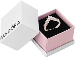 PANDORA Timeless Princess Sparkling Wishbone Ring, Size 64, Gift Box | 14k Rose Gold-Plated Princess Wishbone Ring, Layered Cubic Zirconia Tiara Design, Stackable Gift