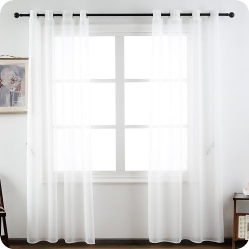 Cortinas Translúcidas para Salón Dormitorio un Panel de 140 x 260 cm, Visillo color Blanco Liso Gasa Fina y Transparente, Visillos para Ventana Salon Sala Cuarto Dormitorio Comedor Cocina