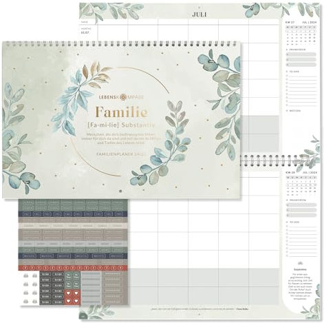 Lebenskompass Wandkalender 2025 - Familienplaner 2025 mit Stickerset und Extra Viel Platz zum Eintragen - Kalender 2025 - Familienkalender sofort nutzbar bis Dez 2025
