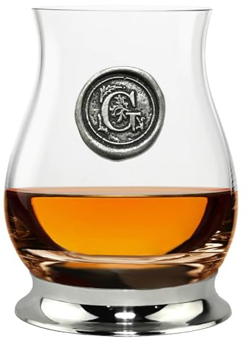 English Pewter Company Glencairn Personalised Whisky Mixer Glass with Monogram Initial - Unique Gifts for Men - with Your Choice of Initial 350ml [WGP107] (G)