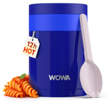 WOWA Kids Stainless Steel Flask for Hot & Cold Food 300ml with Spoon - Wide Mouth 100% Leakproof Food Flasks for Hot Food Kids - Easy Open Lid Insulated Food Jar for Children