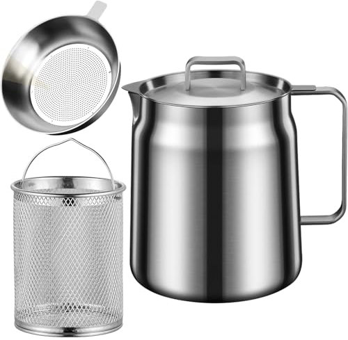 Stainless Steel Large Capacity Oil Fryer and Filter Cup Combo, Versatile Oil Filter Pot, Deep Fryer Pot with Basket, for Cooking Spaghetti, French Fries, Chicken, etc. (1.5L)