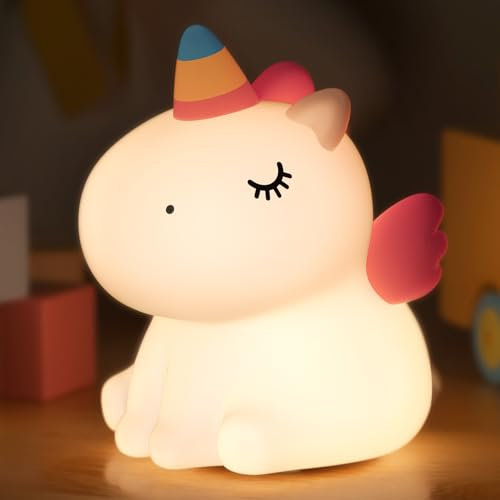 YISSVIC Luce Notturna Bambini Unicorno Ricaricabile Tipo C Luminosità Regolabile con Timer Regalo Battesimo Regalo di Compleanno e di Natale per Bambini e Neonati