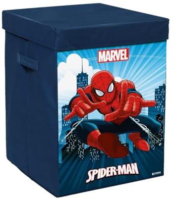 Kuber Industries Panier à linge pliable pour vêtements avec couvercle | Imprimé Marvel Spiderman | Boîte de rangement en tissu pour le lavage | Organisateur de rangement de jouets | 45 litres | Bleu