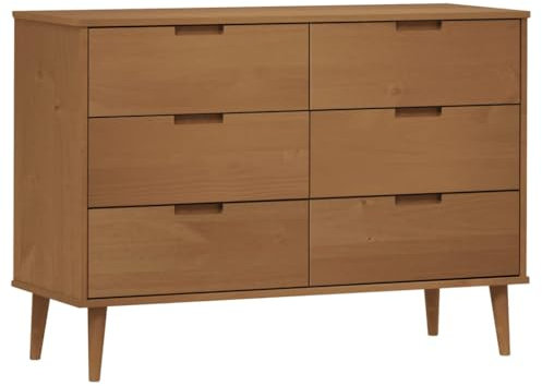 vidaXL Schubladenschrank, Sideboard mit 6 Schubladen, Kommode für Wohnzimmer Schlafzimmer, Beistellschrank, Braun Massivholz Kiefer