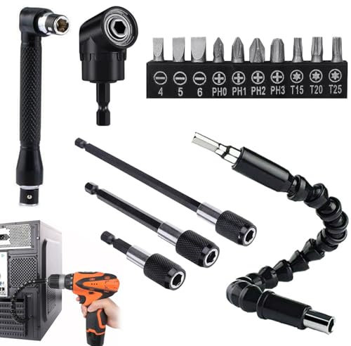 iTYOOS 16 Piezas Flessibile Cacciavite Socket Holder Adattatore, 105° Avvitatore Angolo, Set di Punte da Trapano Adattatore, Prolunga Flessibile Drill Bit Holder, Magnetico Socket Bit Holder