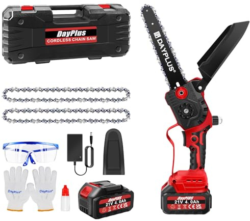 840W Mini Kettensäge Elektro mit 2 x 21V 4.0Ah Akku und Ladegerät, Bürstenlose Metallsäge Mini Elektrische Kettensäge Metallsäge Elektrisch für Gartenscheren Holzschneiden, 2 Ketten