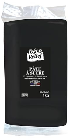 Déco Relief - Pâte à Sucre Noire 1 kg - Pâte à Sucre Professionnelle pour Gâteaux, Pâtisserie - Coloris Noir - Fabriquée en France