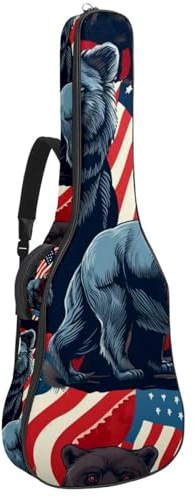 Bella custodia per chitarra acustica, impermeabile, con tasche multiple, strato protettivo e supporto per il collo regolabile, 100 x 42 x 12 cm, bandiera americana, Multicolore, 42.9x16.9x4.7 in,