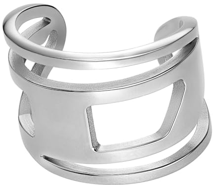 Diesel Ovale D-Logo Unisex-Edelstahlringe mit verstellbarem oder Knebelverschluss