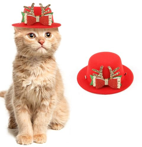 Weihnachten Hund Katze Weihnachtsmütze, Rentiergeweih Stirnband Weihnachten Hut Rote Weihnachtsmütze für Katzen oder Hunde (Rot)