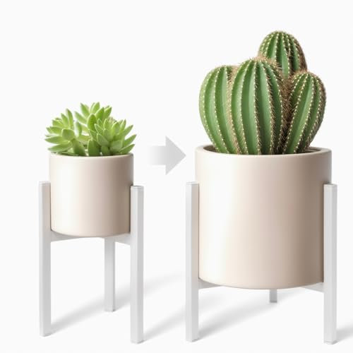 HZ-WONMIO Verstellbarer Pflanzenständer für den Innen- und Außenbereich, Metall Blumenständer，Passend 20-30cm für verschiedene Blumentopfgrößen，Blumentopfständer，33 cm hoch,Weiß Quadratisch-1Pack