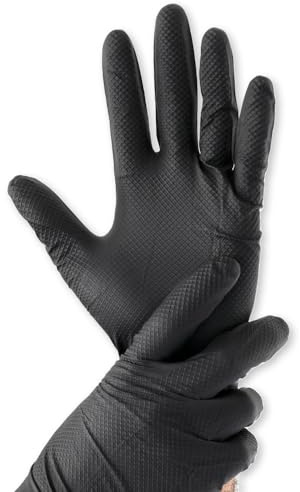 FRANZ MENSCH 100 Stück Nitrilhandschuhe Power Grip Light | puderfrei, Packung, schwarz, 9/L, L: 24cm, Schutzhandschuhe, Gastronomiehandschuhe, Industriehandschuhe, Montagehandschuhe