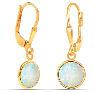 LeCalla Ohrringe aus 925er Sterlingsilber für Damen | 14 Karat vergoldete Ohrhänger mit weißem Opal-Edelstein, Geschenk für die Mutter | Runde Opal-Ohrringe mit Klappverschluss, 28 mm