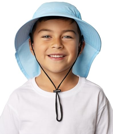 Solbari Unisex Kids' Playtime Sun Hat UPF 50+, Lightweight, Breathable Water-Resistant UV Protection with Legionnaire Neck Cover & Adjustable Chin Strap (3-9 Years Old) - Horizon Blue - One Size