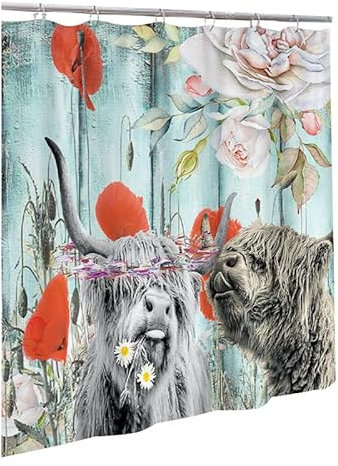 Duschvorhang Blaugraue Kuh Duschvorhang Stoff Polyester Shower Curtains Anti Schimmel Badevorhang Waschbar Duschvorhang Wasserdicht Duschvorhänge mit 12 Duschvorhangringen 180x220cm