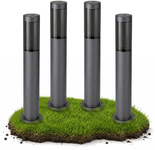 linovum BOSEA-A 4 Stück Außenleuchten Garten stehend E27 Fassung, Höhe 50 cm - Pfostenlichter aus Edelstahl mit Smoky Kunststoff Glas Sockelleuchten