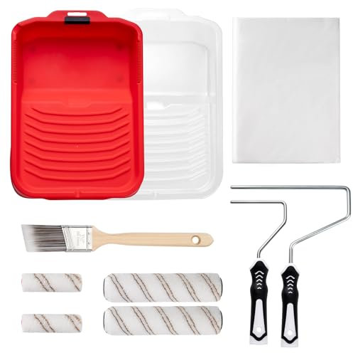 Mister Rui 10 Packs Farbroller Set, 9 Farbroller Set, Farbwanne, Schaumstoffbürsten, 4 Farbroller und 1.5 Farbpinsel für Farben