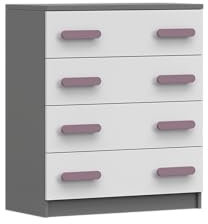 Fabryka Mebli Idźczak Kommode für Kinder, 80 cm breit Jonas II - Schlafzimmermöbel, Schrank für Wohnzimmer, Schlafzimmer, Kinderzimmer, Jugendzimmer - grau/weiß - Griff heidekraut