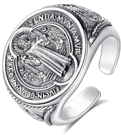 AEONSLOVE Heiliger Benedikt/Erzengel Michael Ring Silber 925 für Herren Damen, Verstellbarer Kreuz Kruzifixe/Heiliger Christophorus/Judas Ring, Offener Ringe Verstellbar Daumenring