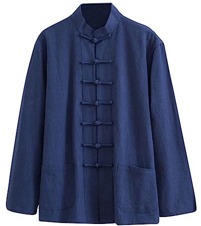 IEOWY Uniforme Tai Chi Larga da Uomo Cinese Tradizionale Kung Fu Vestiti in Cotone e Lino Wing Chun, Manica Lunga Tang Suit Hanfu Giacca Camicia Cappotto Arti Marziali Suit ciano-4XL