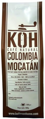 KoffeeONHOME Café en Grano 100% Arábica, Colombia Mocatán, Tueste Natural - 500 g