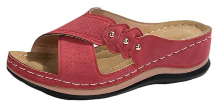 Mules d'été pour femme - Sandales orthopédiques confortables - Mules et mules élégantes - Sandales à claquettes - Semelle intérieure amovible - Pantoufles de bain avec semelle intérieure, rouge, 37 EU