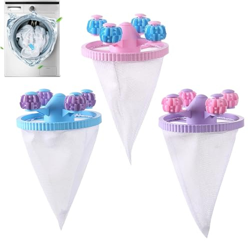 Floating Hair Filtering Mesh Removal, Hair Catcher Washer Machine, 3X Conical Mesh Bag For Lint Filter, Reusable Floating Hair Filtering Mesh Removal Lint Cleaning Tool For Laundry