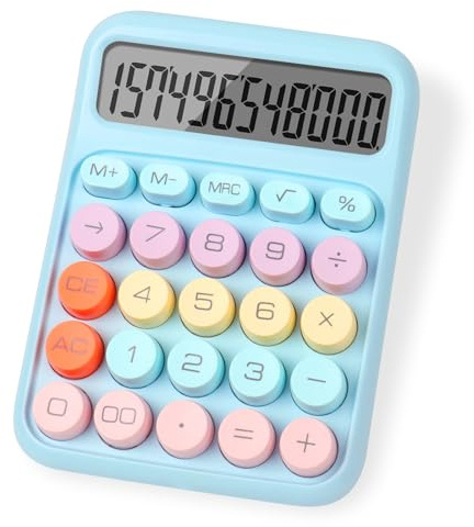 lohey Calculator, 12 Digit Cute Desk Calculator with LCD Display and Big Round Buttons, Kids Calculators Large for Office Home School Business (Blue)