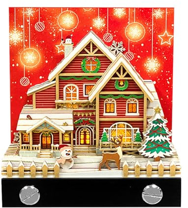 Calendario da tavolo 2026 a LED, calendario natalizio 3D a forma di casa con neve, blocco note artistico a strappo, regalo per la casa di Natale