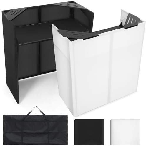 Portable DJ Facade Table Station, 44x41x21 DJ Event Booth Facade with Black & White Scrim, Metal Foldable Frame DJ Stand with Carrying Bag
